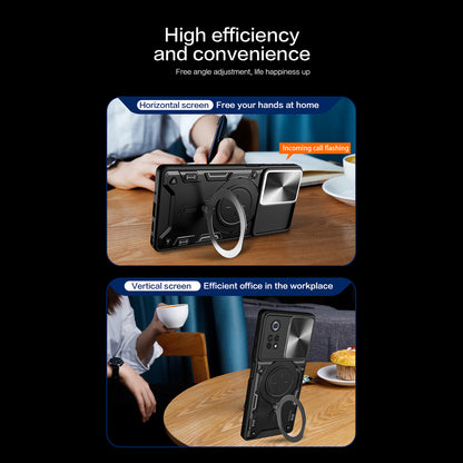 For Xiaomi Poco X4 Pro 5G Slide Camera Guard Phone Case Shockproof PC+TPU Cover with Rotating Kickstand