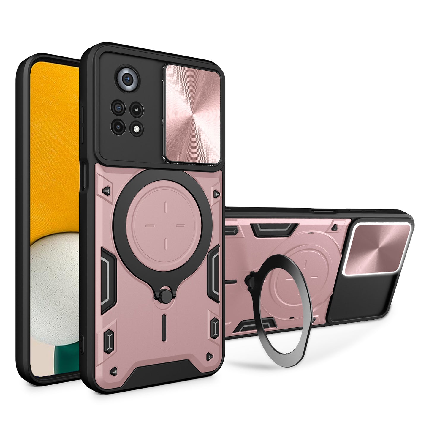 For Xiaomi Poco X4 Pro 5G Slide Camera Guard Phone Case Shockproof PC+TPU Cover with Rotating Kickstand