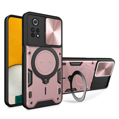 For Xiaomi Poco X4 Pro 5G Slide Camera Guard Phone Case Shockproof PC+TPU Cover with Rotating Kickstand