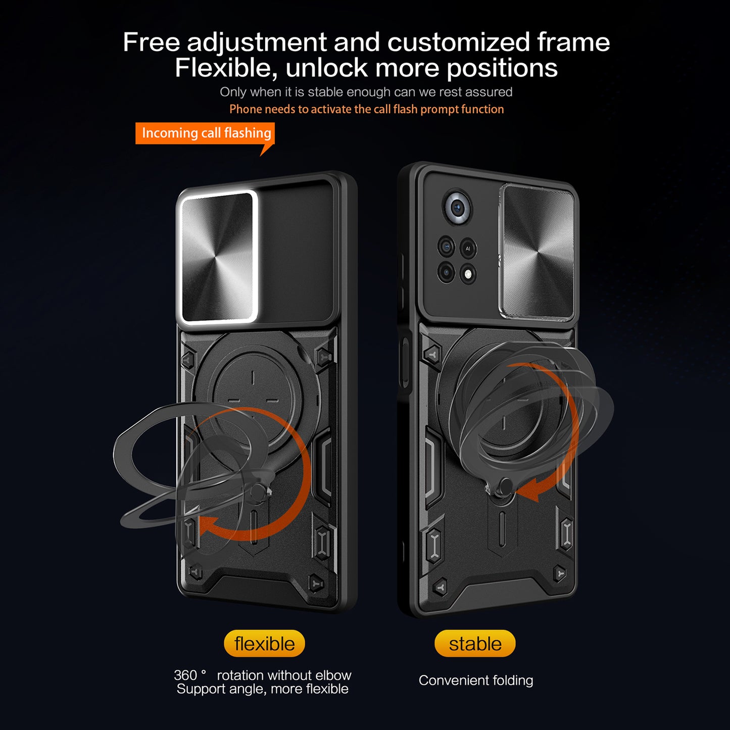 For Xiaomi Poco X4 Pro 5G Slide Camera Guard Phone Case Shockproof PC+TPU Cover with Rotating Kickstand