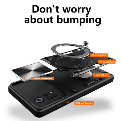 For Xiaomi Poco X4 Pro 5G Slide Camera Guard Phone Case Shockproof PC+TPU Cover with Rotating Kickstand