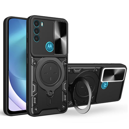 For Motorola Moto G71 5G Free Rotation Kickstand Phone Case Slide Camera Lid PC+TPU Back Cover