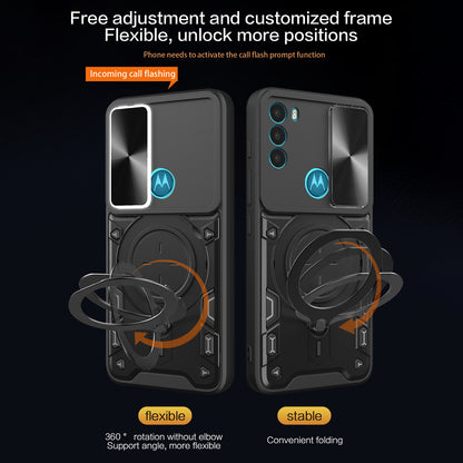 For Motorola Moto G71 5G Free Rotation Kickstand Phone Case Slide Camera Lid PC+TPU Back Cover
