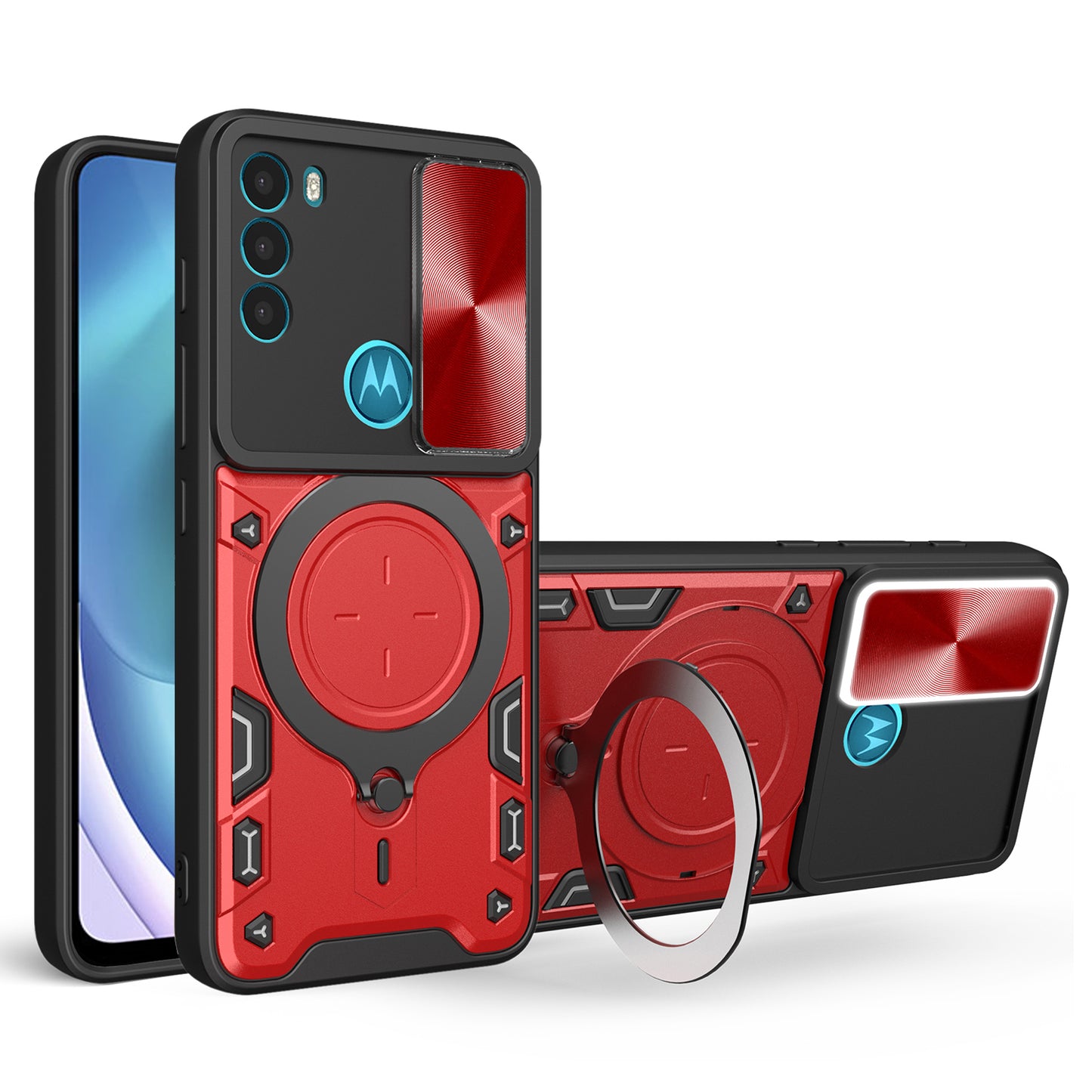 For Motorola Moto G71 5G Free Rotation Kickstand Phone Case Slide Camera Lid PC+TPU Back Cover