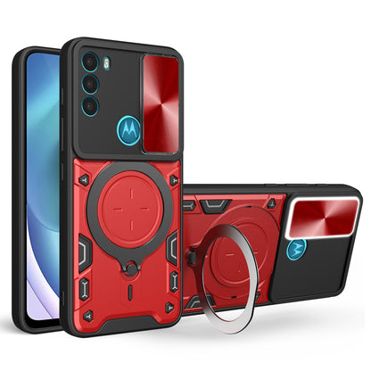 For Motorola Moto G71 5G Free Rotation Kickstand Phone Case Slide Camera Lid PC+TPU Back Cover