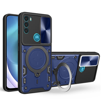 For Motorola Moto G71 5G Free Rotation Kickstand Phone Case Slide Camera Lid PC+TPU Back Cover