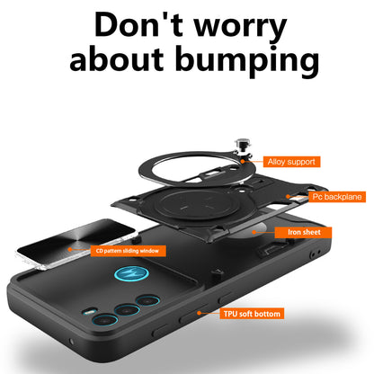 For Motorola Moto G71 5G Free Rotation Kickstand Phone Case Slide Camera Lid PC+TPU Back Cover