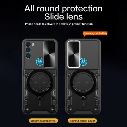 For Motorola Moto G71 5G Free Rotation Kickstand Phone Case Slide Camera Lid PC+TPU Back Cover