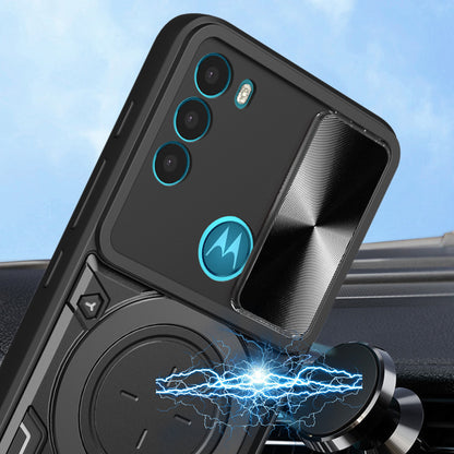 For Motorola Moto G71 5G Free Rotation Kickstand Phone Case Slide Camera Lid PC+TPU Back Cover