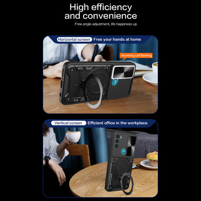 For Motorola Moto G71 5G Free Rotation Kickstand Phone Case Slide Camera Lid PC+TPU Back Cover