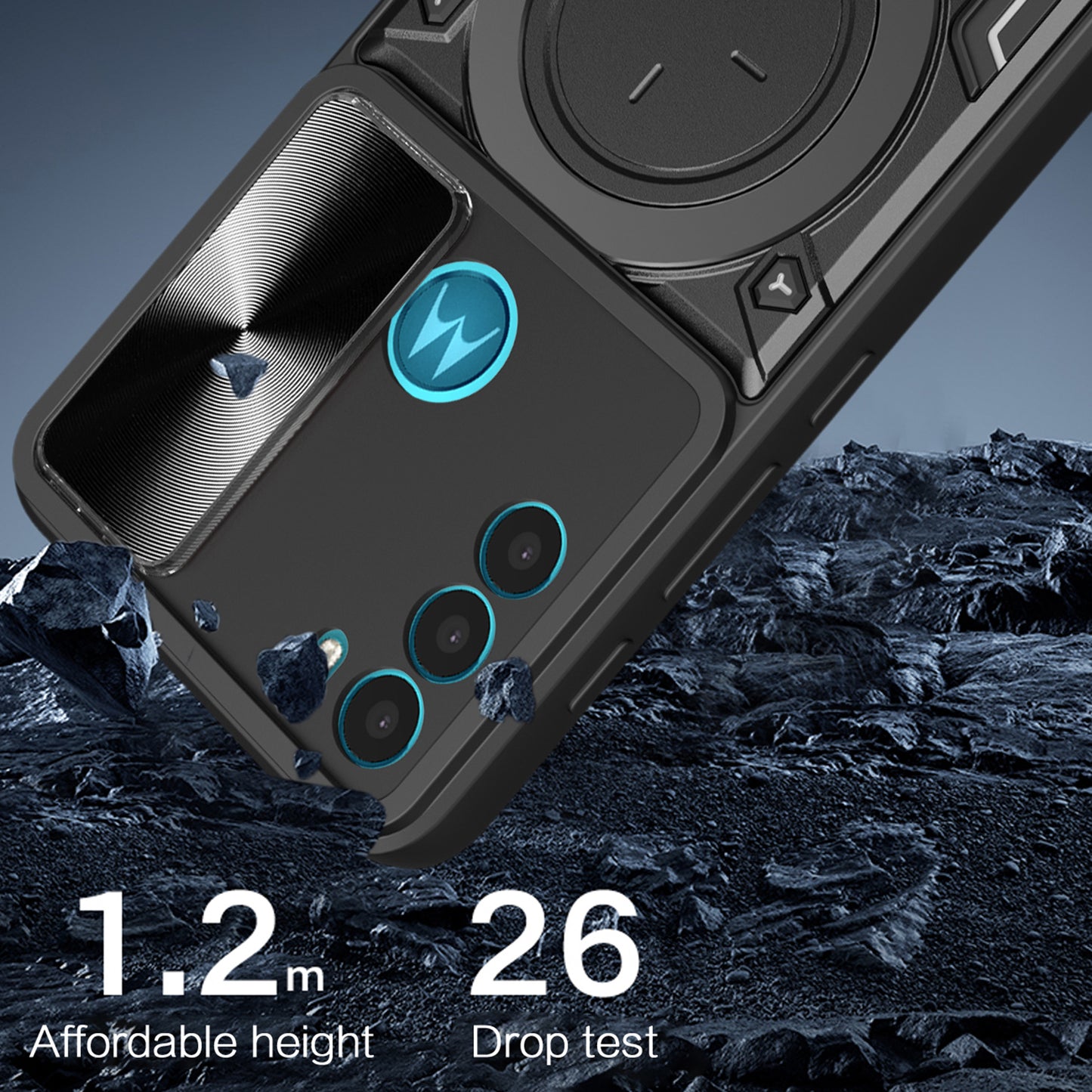 For Motorola Moto G71 5G Free Rotation Kickstand Phone Case Slide Camera Lid PC+TPU Back Cover