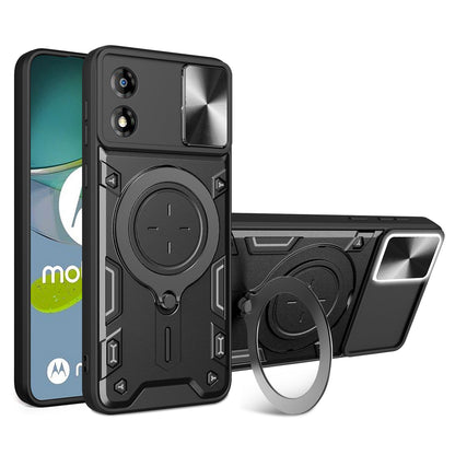 For Motorola Moto E13 4G Slide Camera Lid Smartphone Case Rotating Kickstand PC+TPU Cover