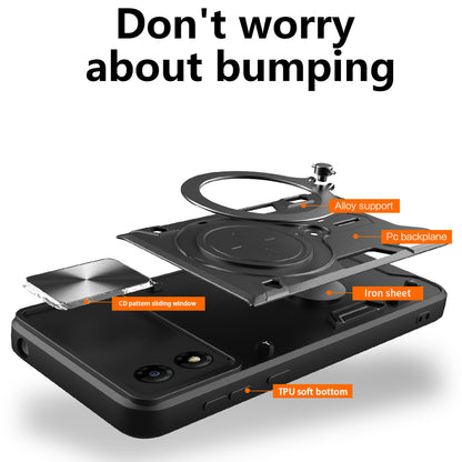 For Motorola Moto E13 4G Slide Camera Lid Smartphone Case Rotating Kickstand PC+TPU Cover