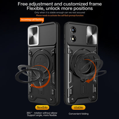 For Motorola Moto E13 4G Slide Camera Lid Smartphone Case Rotating Kickstand PC+TPU Cover