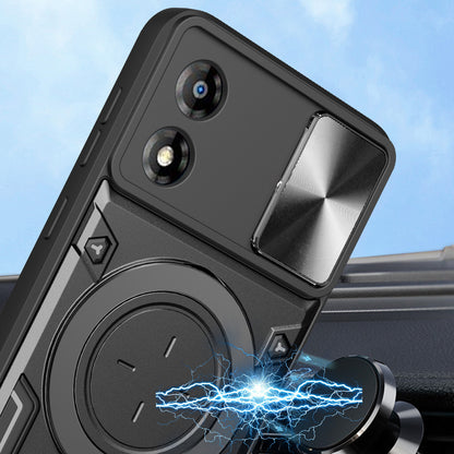 For Motorola Moto E13 4G Slide Camera Lid Smartphone Case Rotating Kickstand PC+TPU Cover