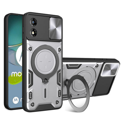 For Motorola Moto E13 4G Slide Camera Lid Smartphone Case Rotating Kickstand PC+TPU Cover