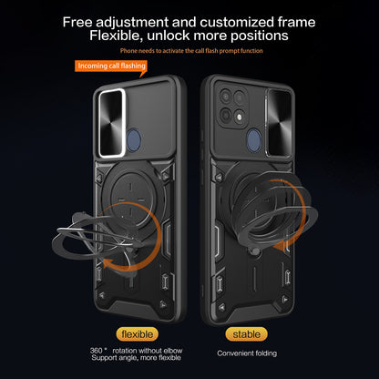 For Oppo A15 / A15s / A35 Slide Camera Guard Phone Case Rotating Kickstand PC+TPU Cover