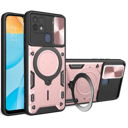 For Oppo A15 / A15s / A35 Slide Camera Guard Phone Case Rotating Kickstand PC+TPU Cover