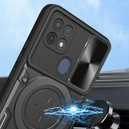 For Oppo A15 / A15s / A35 Slide Camera Guard Phone Case Rotating Kickstand PC+TPU Cover