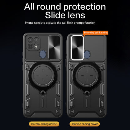 For Oppo A15 / A15s / A35 Slide Camera Guard Phone Case Rotating Kickstand PC+TPU Cover