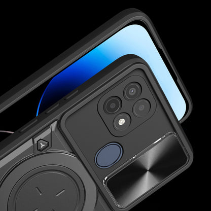 For Oppo A15 / A15s / A35 Slide Camera Guard Phone Case Rotating Kickstand PC+TPU Cover