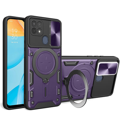 For Oppo A15 / A15s / A35 Slide Camera Guard Phone Case Rotating Kickstand PC+TPU Cover
