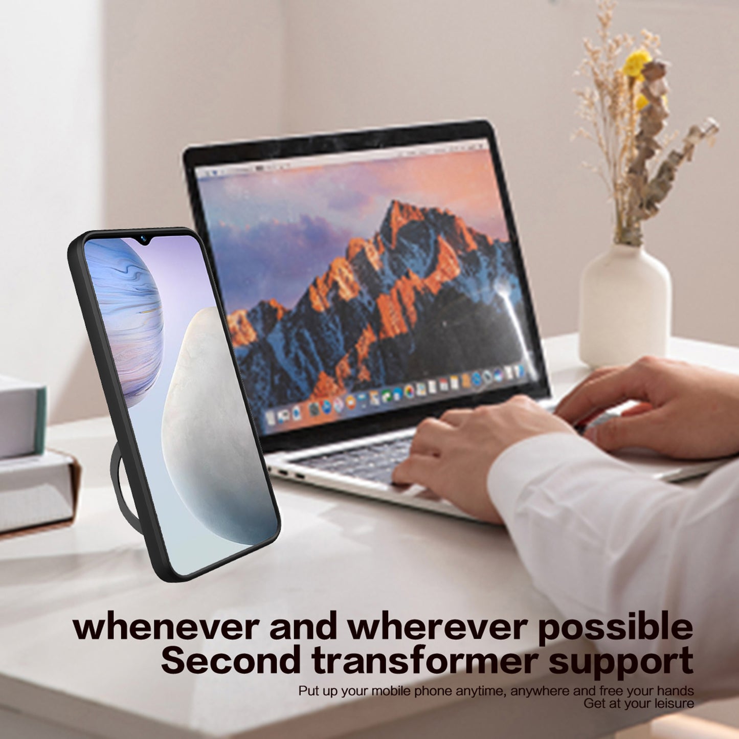 For vivo Y02 4G Rotatable Kickstand Slide Camera Lid Cover PC+TPU Shockproof Phone Case