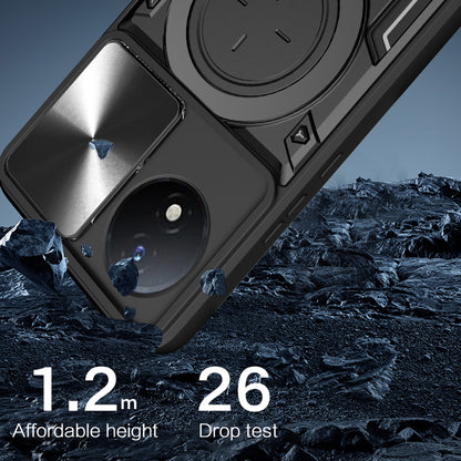 For vivo Y02 4G Rotatable Kickstand Slide Camera Lid Cover PC+TPU Shockproof Phone Case