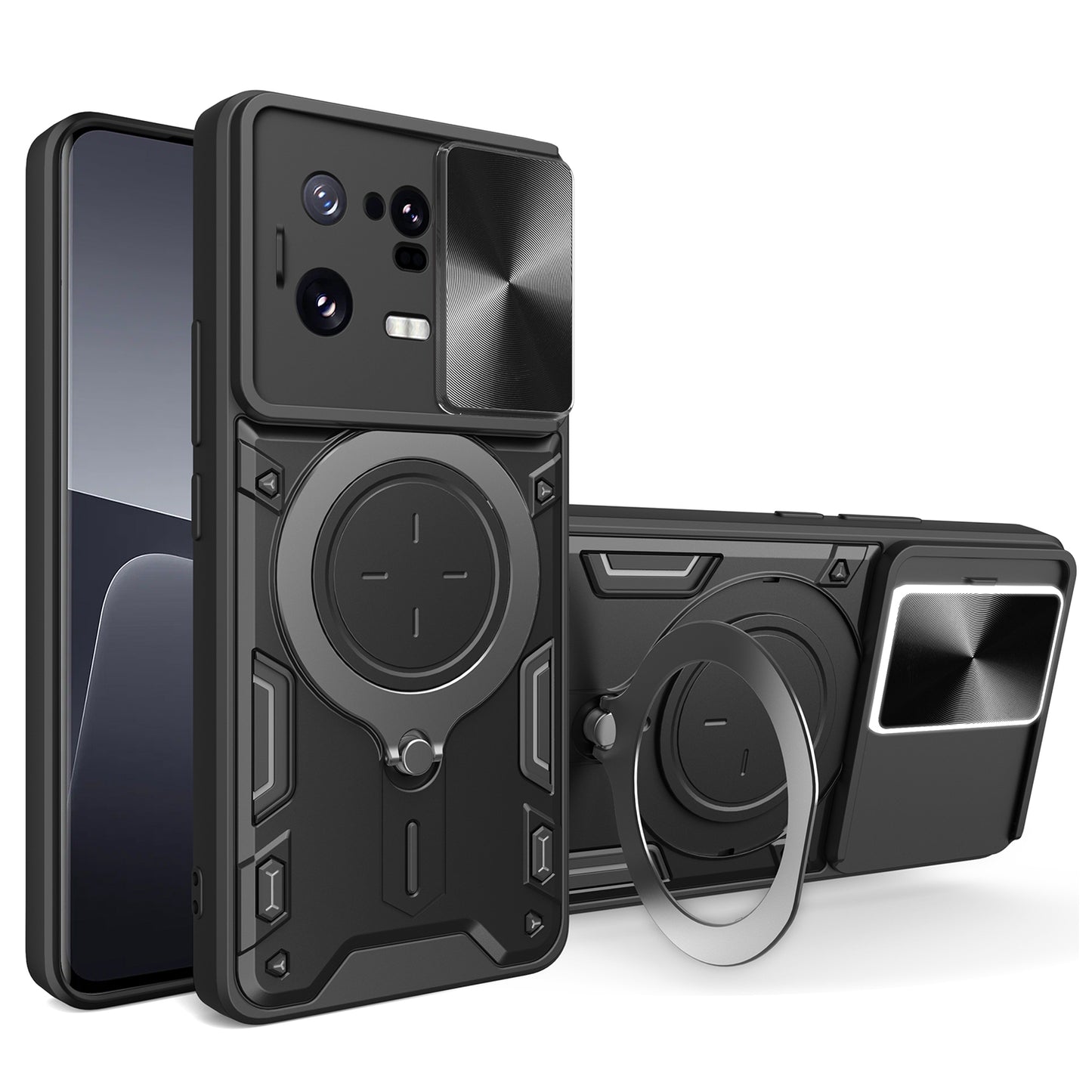 For Xiaomi 13 Pro 5G Phone Case Rotatable Kickstand PC+TPU Cover with Slide Camera Lid