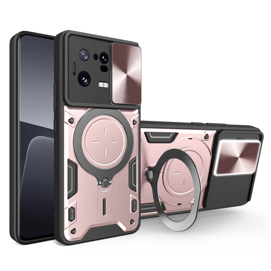 For Xiaomi 13 Pro 5G Phone Case Rotatable Kickstand PC+TPU Cover with Slide Camera Lid