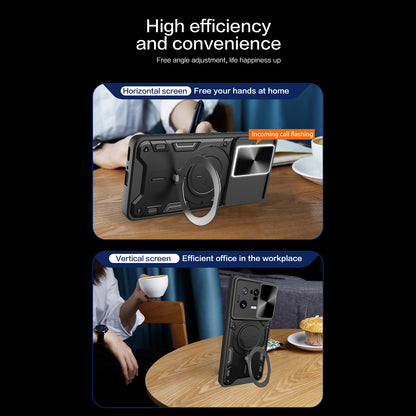 For Xiaomi 13 Pro 5G Phone Case Rotatable Kickstand PC+TPU Cover with Slide Camera Lid