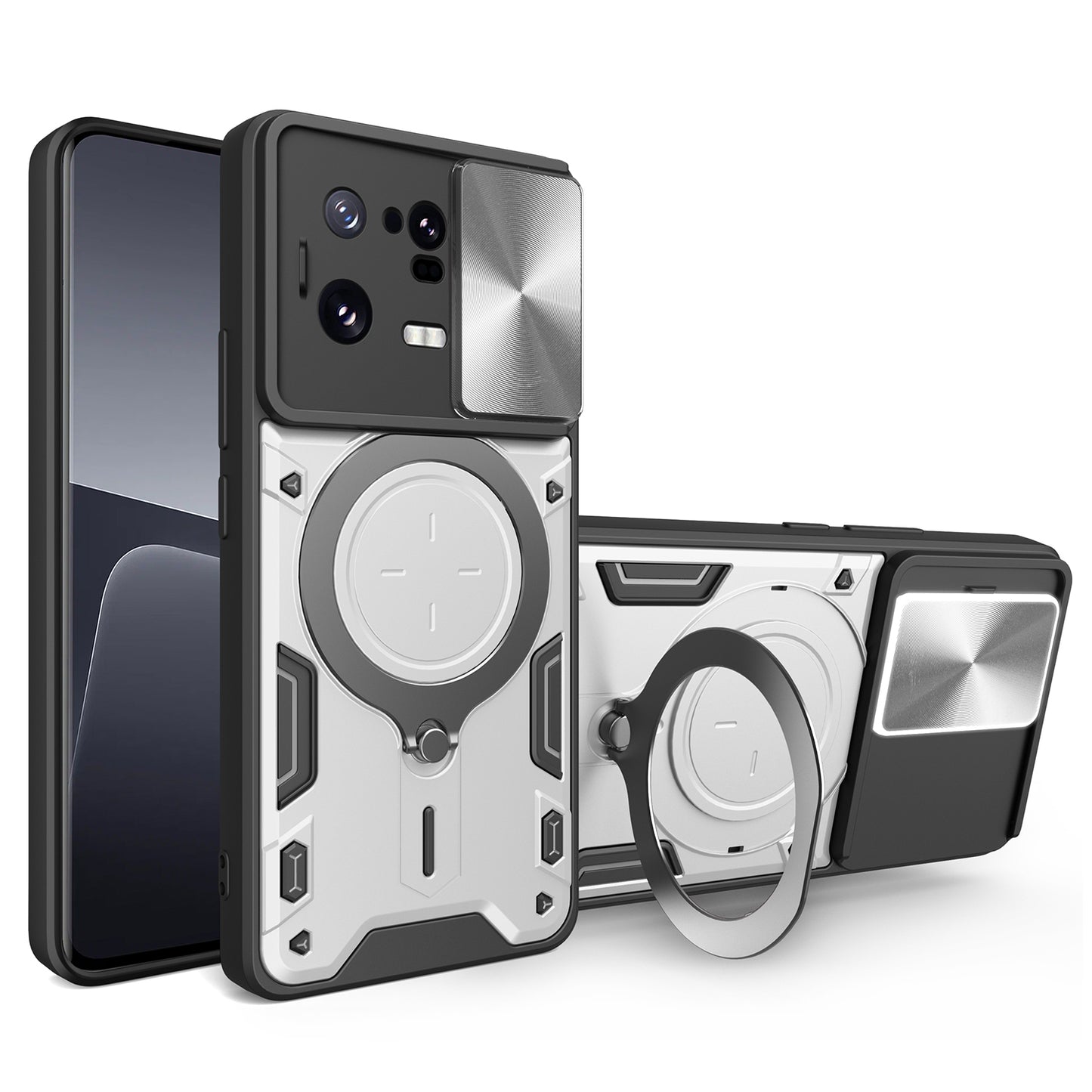 For Xiaomi 13 Pro 5G Phone Case Rotatable Kickstand PC+TPU Cover with Slide Camera Lid