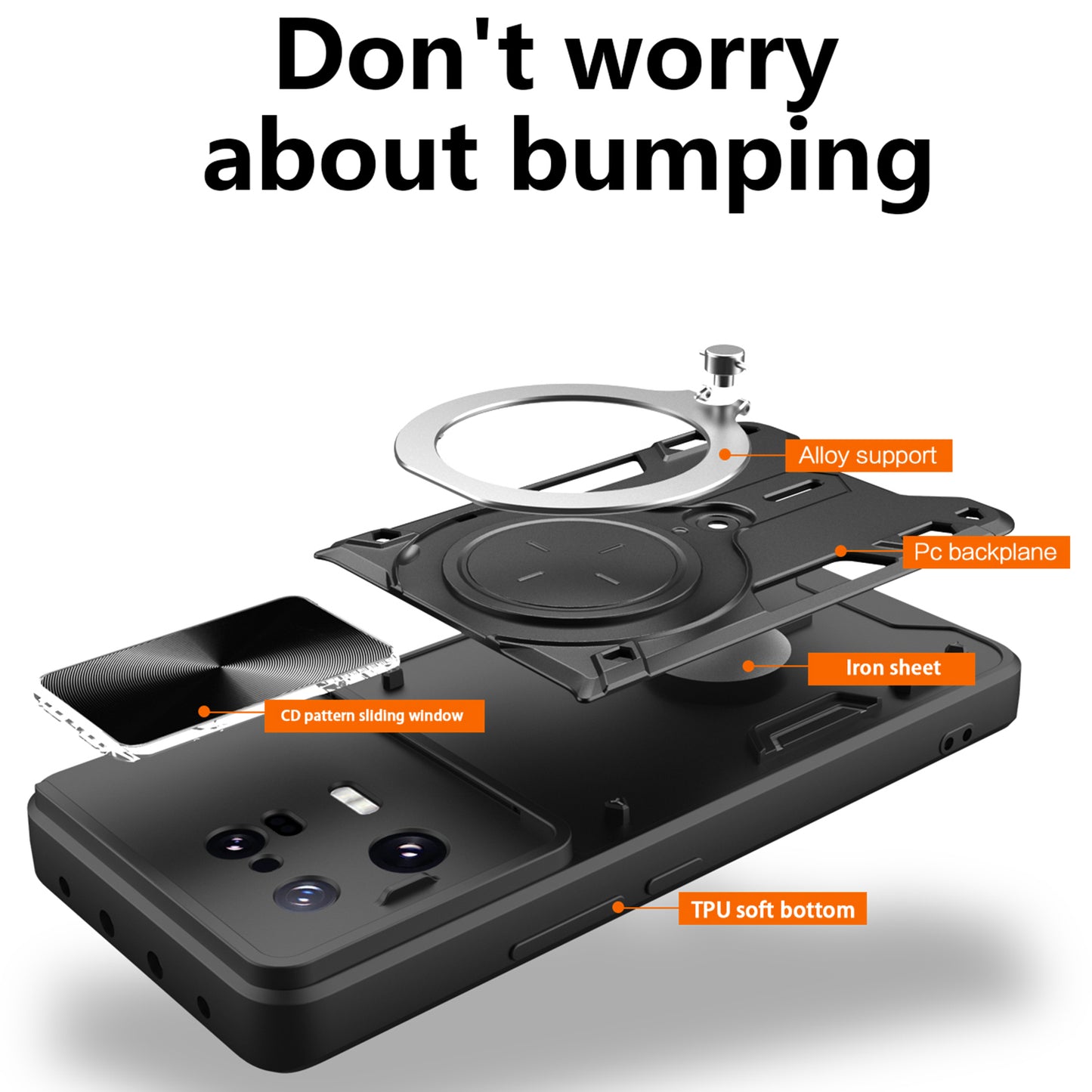 For Xiaomi 13 Pro 5G Phone Case Rotatable Kickstand PC+TPU Cover with Slide Camera Lid