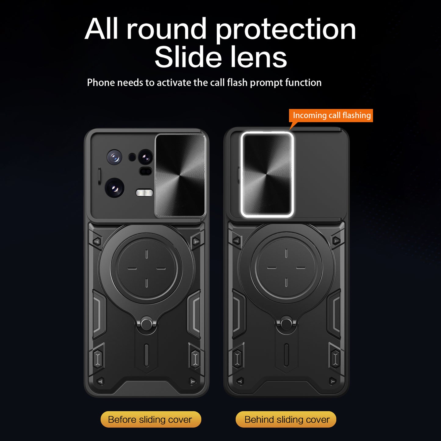 For Xiaomi 13 Pro 5G Phone Case Rotatable Kickstand PC+TPU Cover with Slide Camera Lid