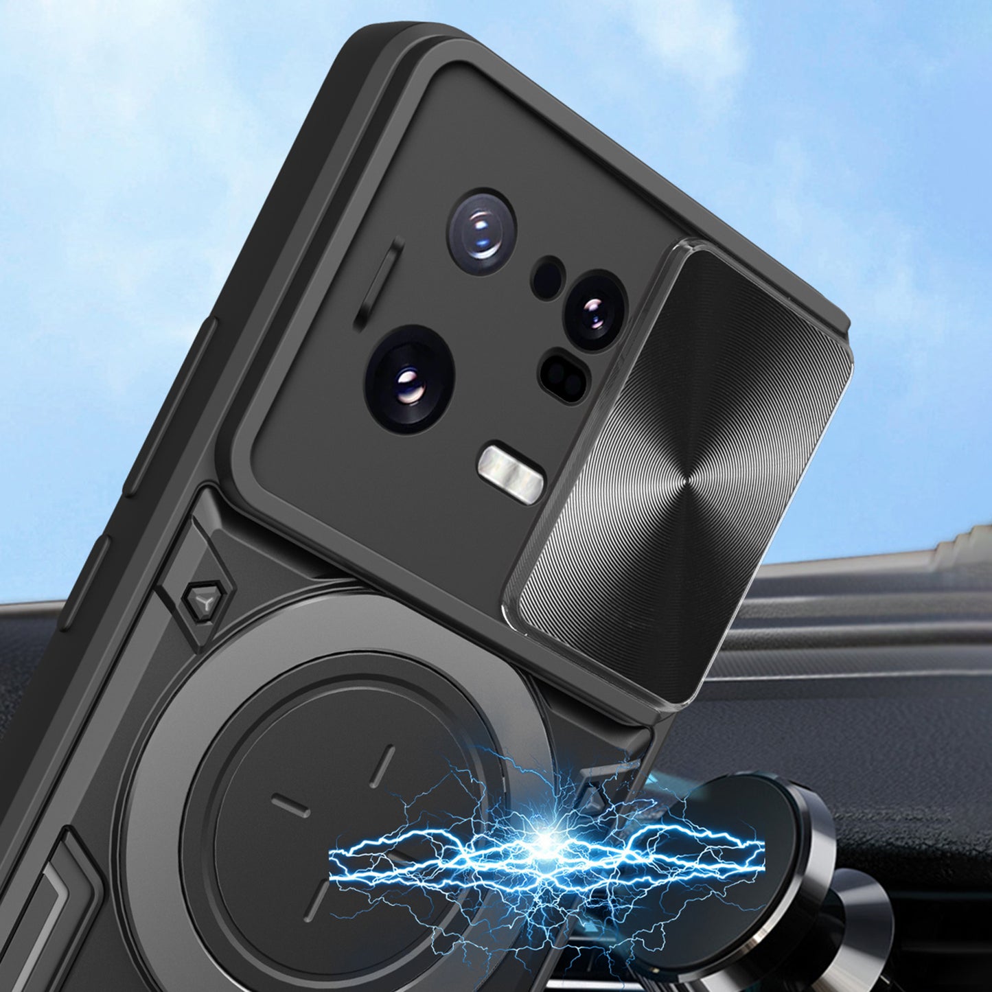 For Xiaomi 13 Pro 5G Phone Case Rotatable Kickstand PC+TPU Cover with Slide Camera Lid