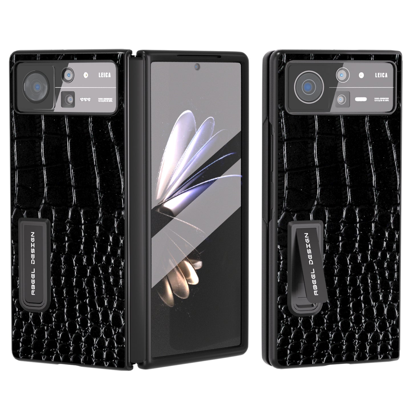 ABEEL For Xiaomi Mix Fold 2 5G Crocodile Texture Phone Case Kickstand Genuine Cow Leather+PC Cover with Tempered Glass Film