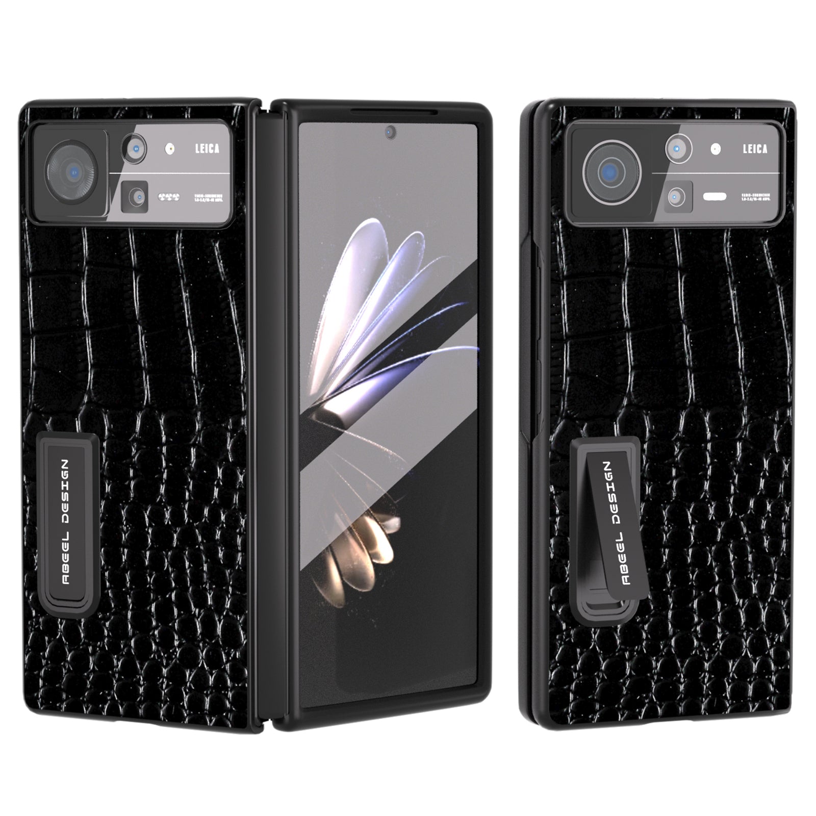 ABEEL For Xiaomi Mix Fold 2 5G Crocodile Texture Phone Case Kickstand Genuine Cow Leather+PC Cover with Tempered Glass Film