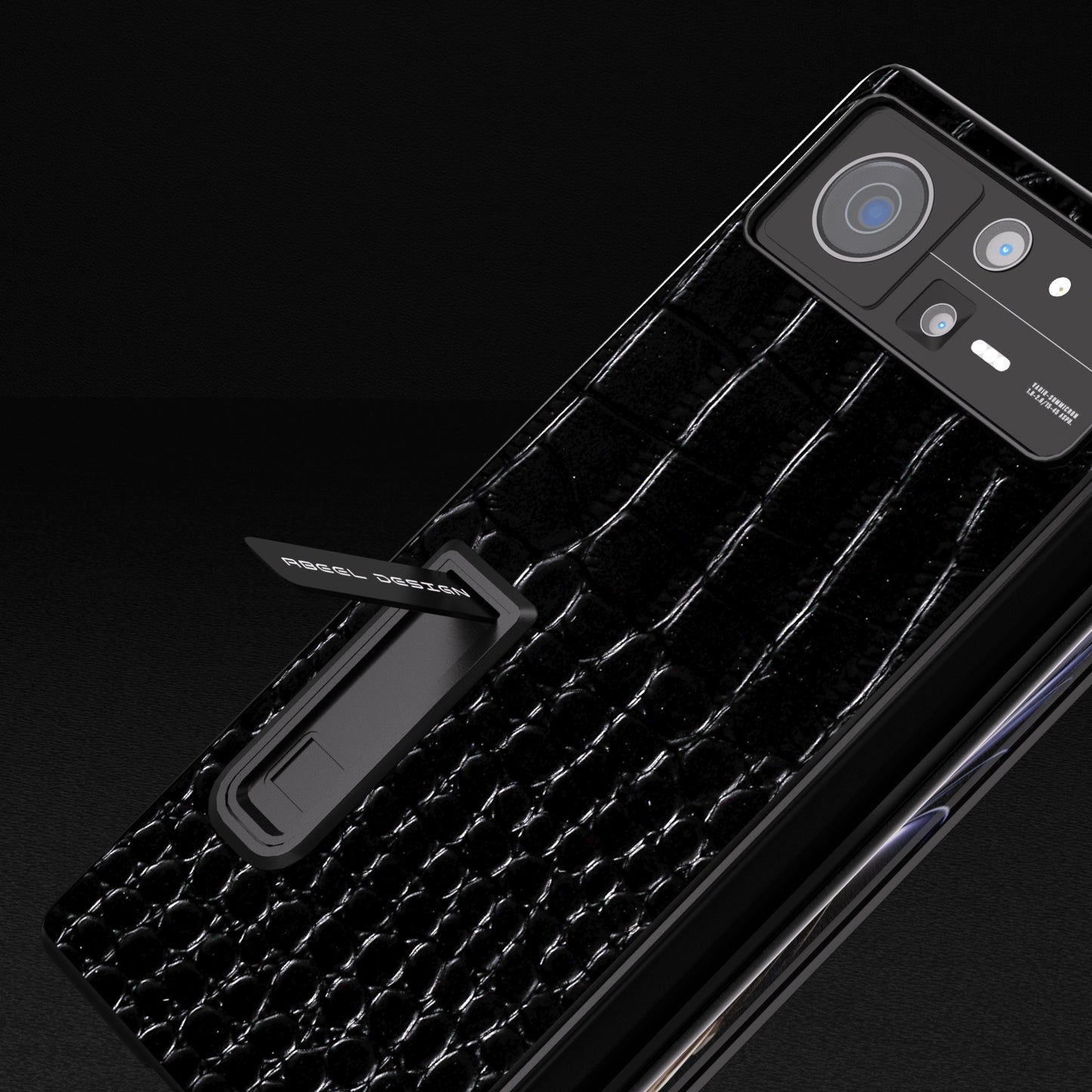 ABEEL For Xiaomi Mix Fold 2 5G Crocodile Texture Phone Case Kickstand Genuine Cow Leather+PC Cover with Tempered Glass Film