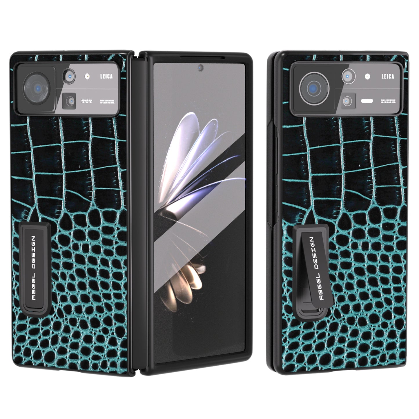 ABEEL For Xiaomi Mix Fold 2 5G Crocodile Texture Phone Case Kickstand Genuine Cow Leather+PC Cover with Tempered Glass Film
