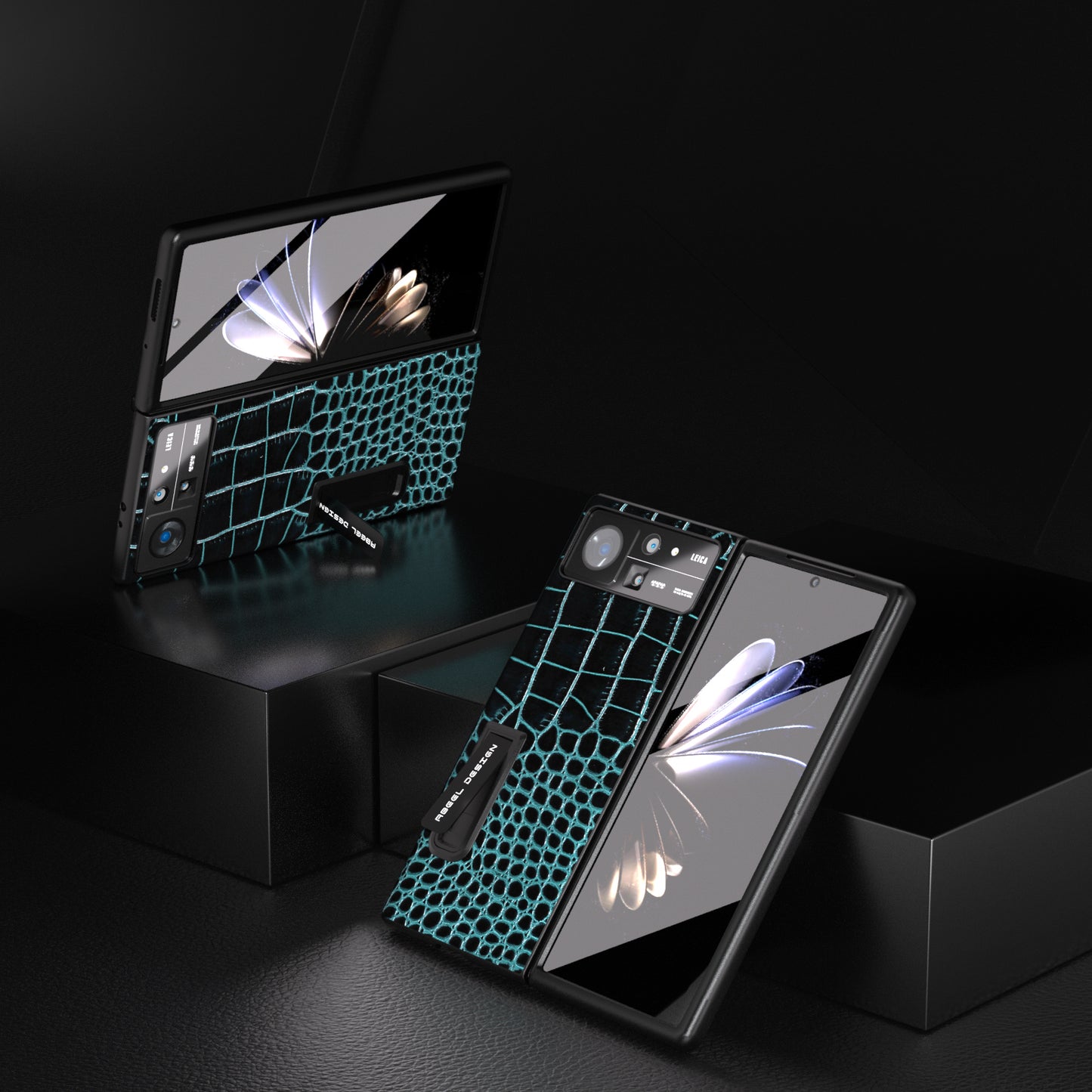 ABEEL For Xiaomi Mix Fold 2 5G Crocodile Texture Phone Case Kickstand Genuine Cow Leather+PC Cover with Tempered Glass Film