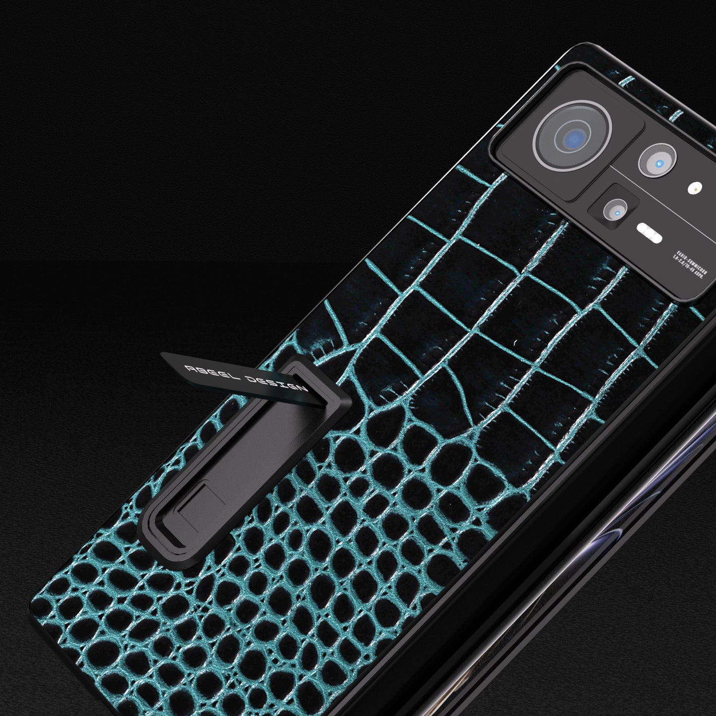 ABEEL For Xiaomi Mix Fold 2 5G Crocodile Texture Phone Case Kickstand Genuine Cow Leather+PC Cover with Tempered Glass Film