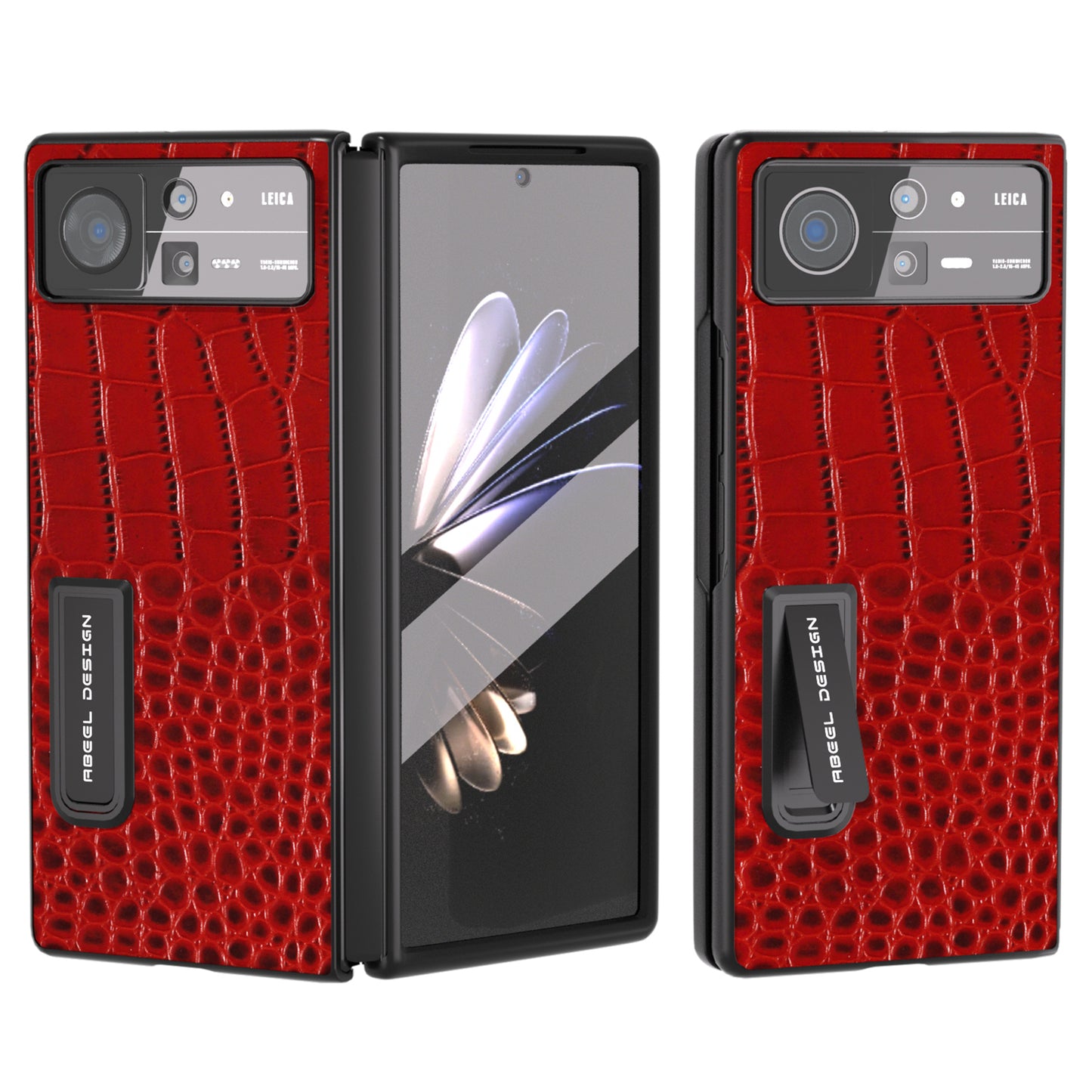 ABEEL For Xiaomi Mix Fold 2 5G Crocodile Texture Phone Case Kickstand Genuine Cow Leather+PC Cover with Tempered Glass Film