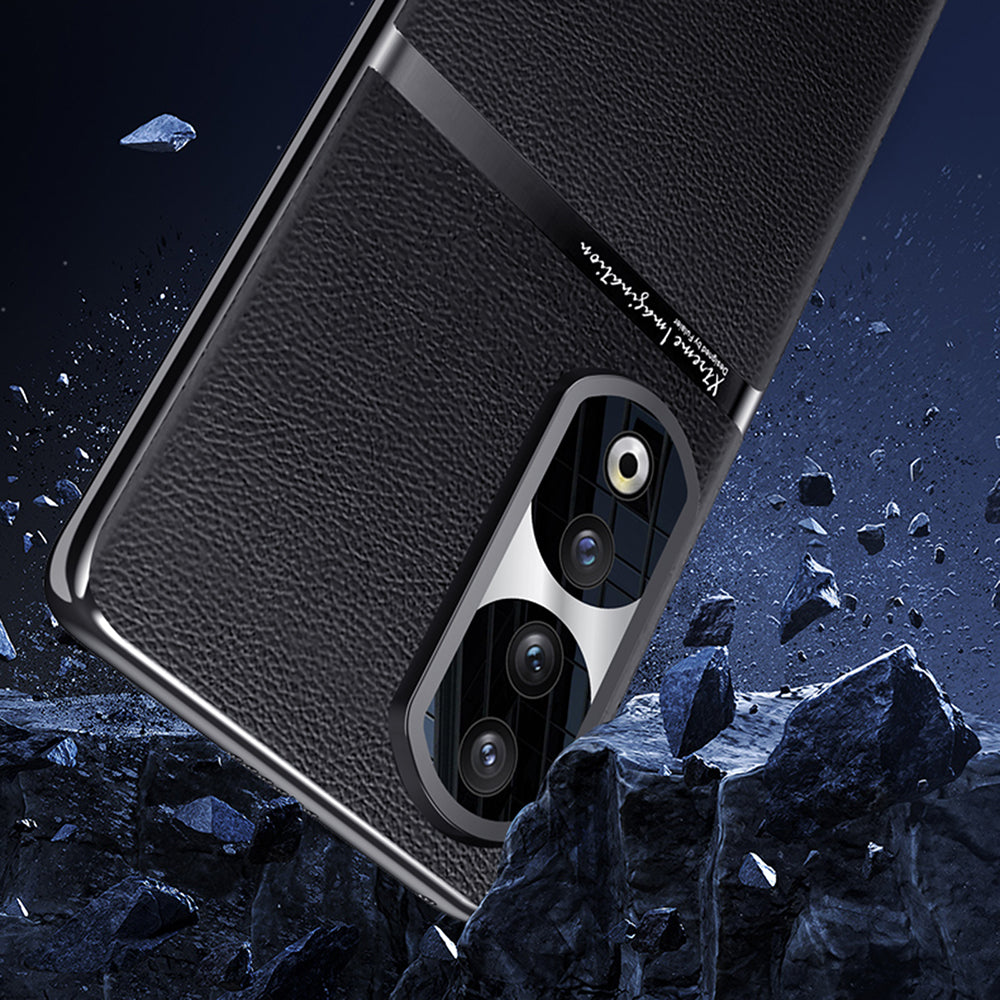 For Honor 90 PU Leather + Hard PC Shell Textured Anti-Scratch Phone Cover