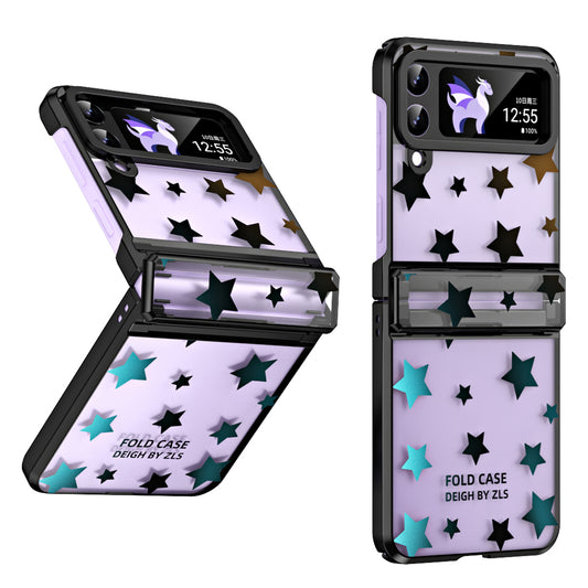 For Samsung Galaxy Z Flip4 5G Hinge Protection Hard PC Phone Case Stars Pattern Electroplating Cover