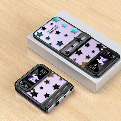 For Samsung Galaxy Z Flip4 5G Hinge Protection Hard PC Phone Case Stars Pattern Electroplating Cover