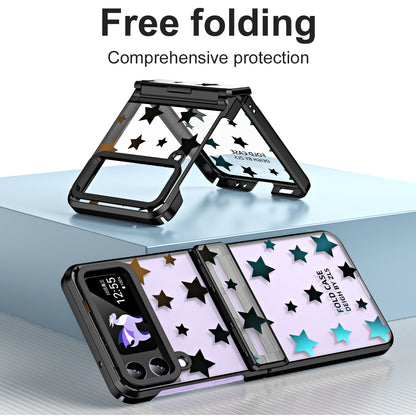 For Samsung Galaxy Z Flip4 5G Hinge Protection Hard PC Phone Case Stars Pattern Electroplating Cover