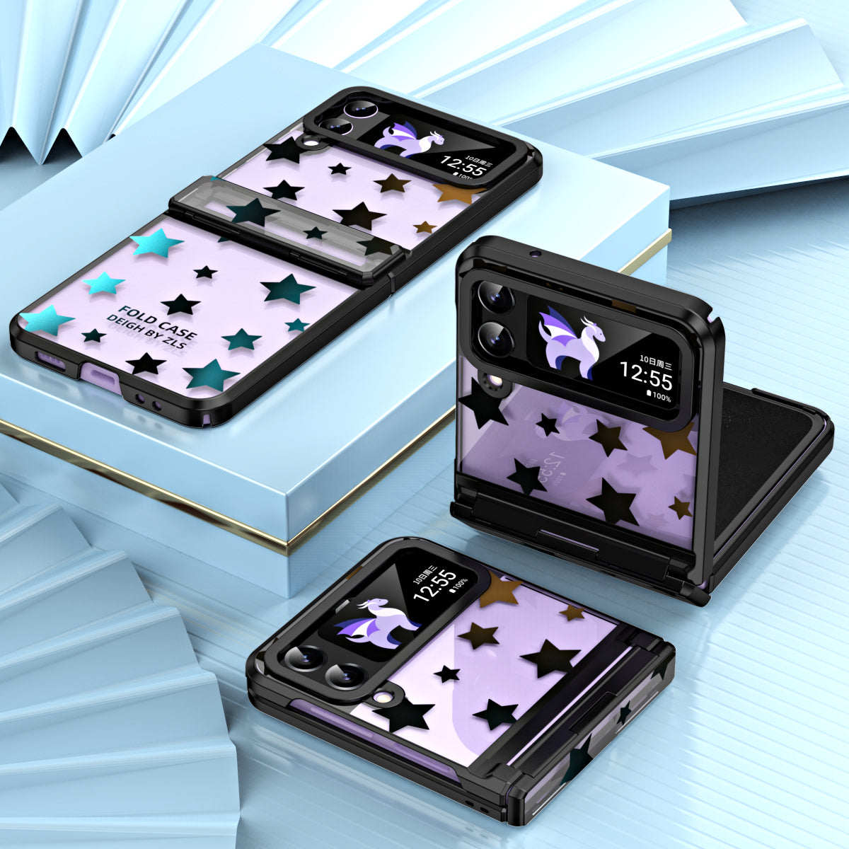 For Samsung Galaxy Z Flip4 5G Hinge Protection Hard PC Phone Case Stars Pattern Electroplating Cover