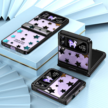 For Samsung Galaxy Z Flip4 5G Hinge Protection Hard PC Phone Case Stars Pattern Electroplating Cover