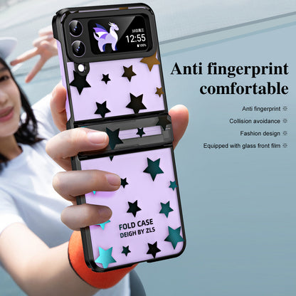 For Samsung Galaxy Z Flip4 5G Hinge Protection Hard PC Phone Case Stars Pattern Electroplating Cover