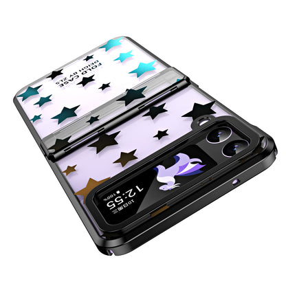 For Samsung Galaxy Z Flip4 5G Hinge Protection Hard PC Phone Case Stars Pattern Electroplating Cover